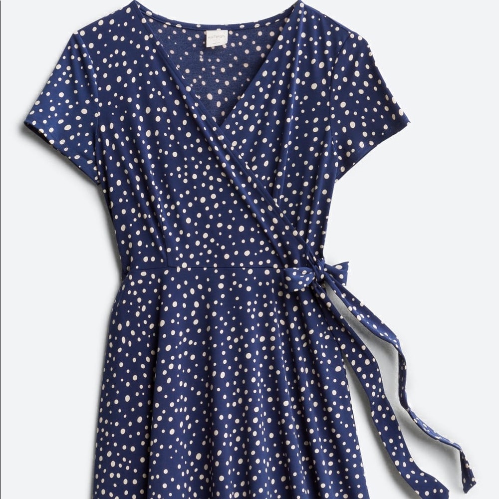 Kaileigh Faux Wrap Knit Cocktail Dress, blue with tan speckles